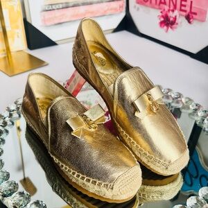 Michael Kors Women's LEATHER Hastings Slip On Espadrille Metallic Gold W8M V019k